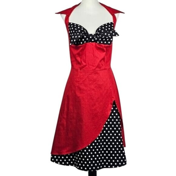 IBTOM Castle 1950s Retro Flare Dress Sz 4XL Red Polka Dot Halter Rockabilly - Picture 1 of 8